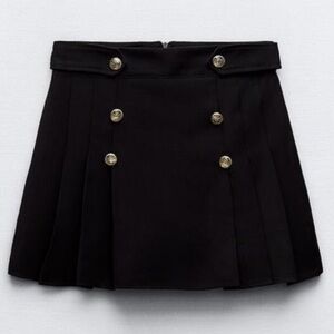 Zara Gold Button Skorts Skirts Black Sailor Pleated Size Xs Womens New 9…